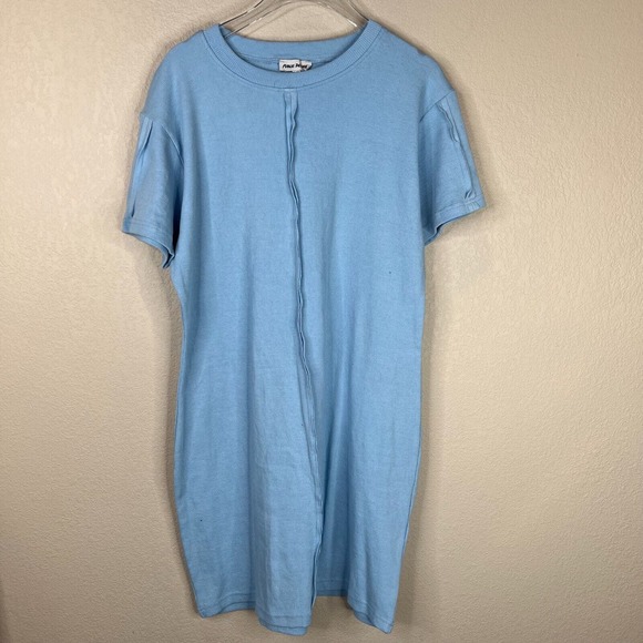 Public Desire T-Shirt Mini Dress Plus Size 22 Blue Curve Seam Detail Crew Ribbed - Picture 1 of 12